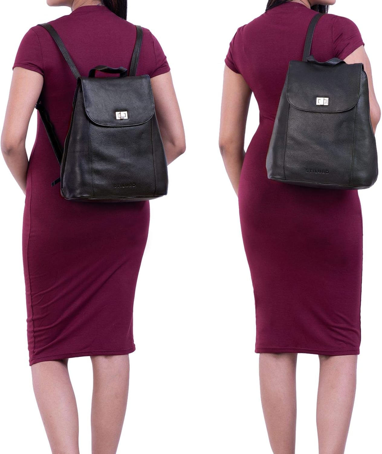 STILORD "Victoria II" Ladies Backpack Handbags Leather Vintage Rucksack for 13 Inch MacBook DIN A4 City Shopping Daypack in Genuine Leather Colour:Black - Image 4
