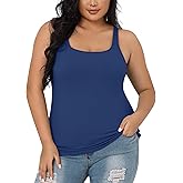 V FOR CITY Plus Size Tank Top for Women with Shelf Bra Adjustable Wide Strap Camisole Summer Basic Cotton Udershirts 1X-5X