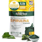 Sunlit Best Organic Spirulina Powder, Green Algae Natural Superfood, 8 Oz | USDA Certified, Fast Absorption Formula, Raw Vegan Protein, Chlorophyll Rich, Non GMO Gluten Free, Energy Gut Immune Support