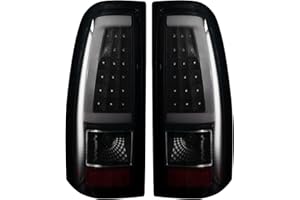 MiKaFex Tail Light Assembly Compatible With Chevy Silverado 1500 2500 3500 2003-2006 Driver and Passenger Side LED Smoke Black Rear Brake Lamps With Bulb Inside And Wiring Harness