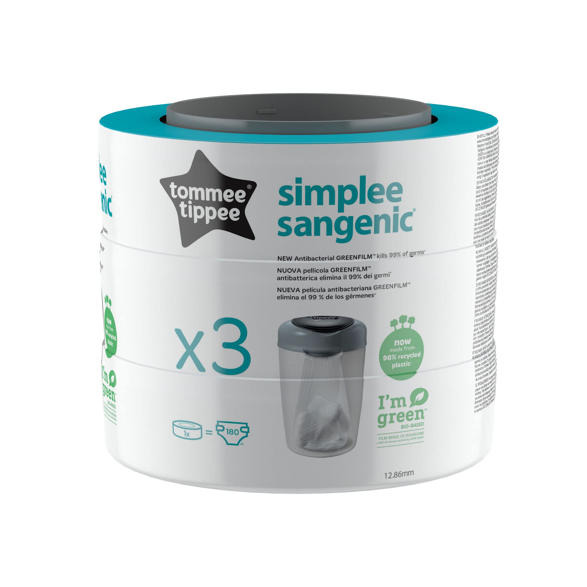 Tommee Tippee Simplee Sangenic Refills, 3 Count (Pack of 1) (Compatible with Simplee Sangenic Bin Only)