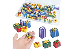 HADDIY Christmas Miniature Gift Boxes Ornaments,60 Pcs Christmas Tree Mini Resin Presents Charms for Craft Dollhouse and Xmax Mini Decorations
