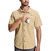 Men's Fishing Shirt Sun Protection Short Sleeve Cooling Button Down Shirts for Hiking Travel
