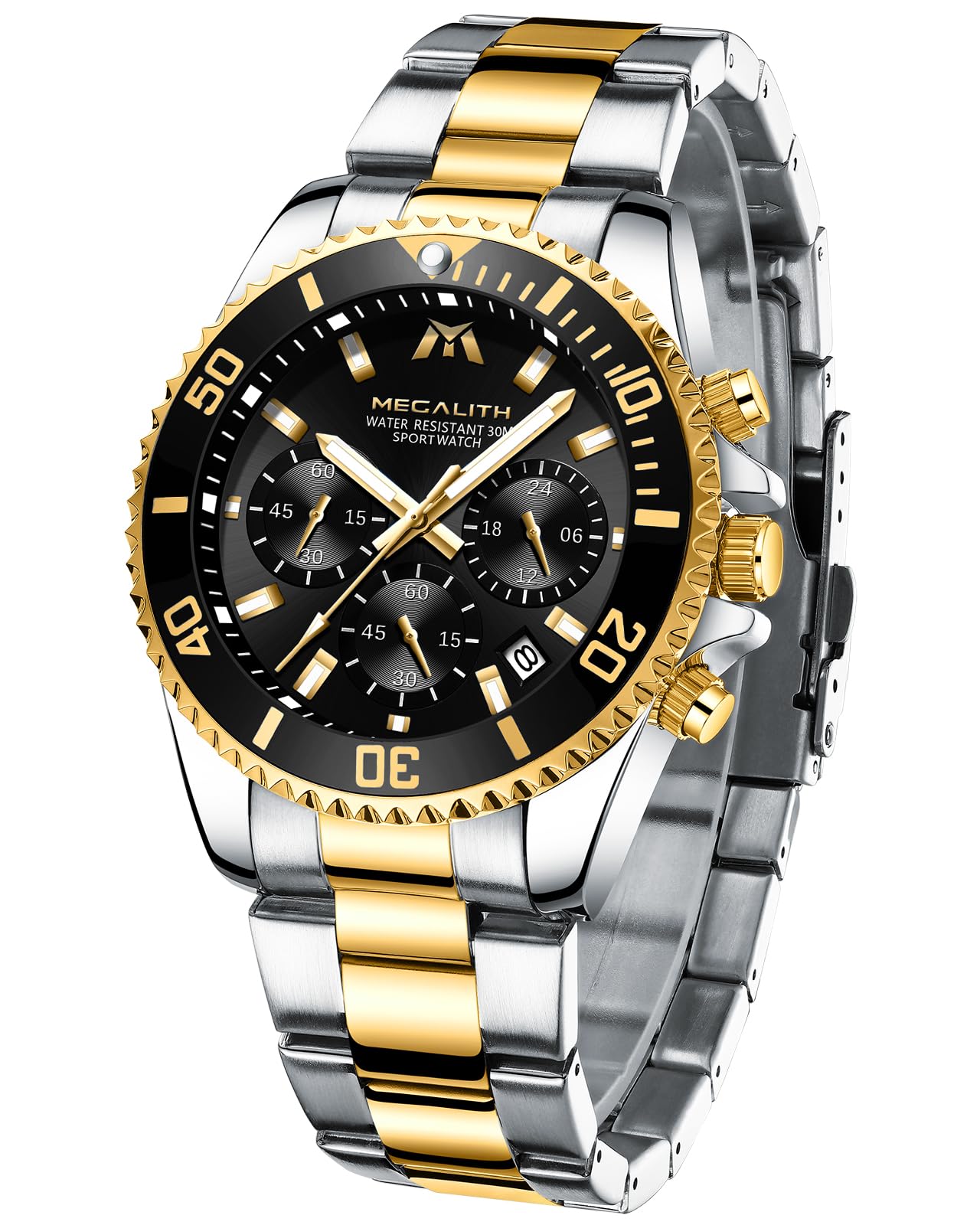 MEGALITH Mens Watches Chronograph Stainless Steel Watches for Men Waterproof Designer Mens Wrist Watches Dress Luminous Date Quartz Watch, Gifts for Men