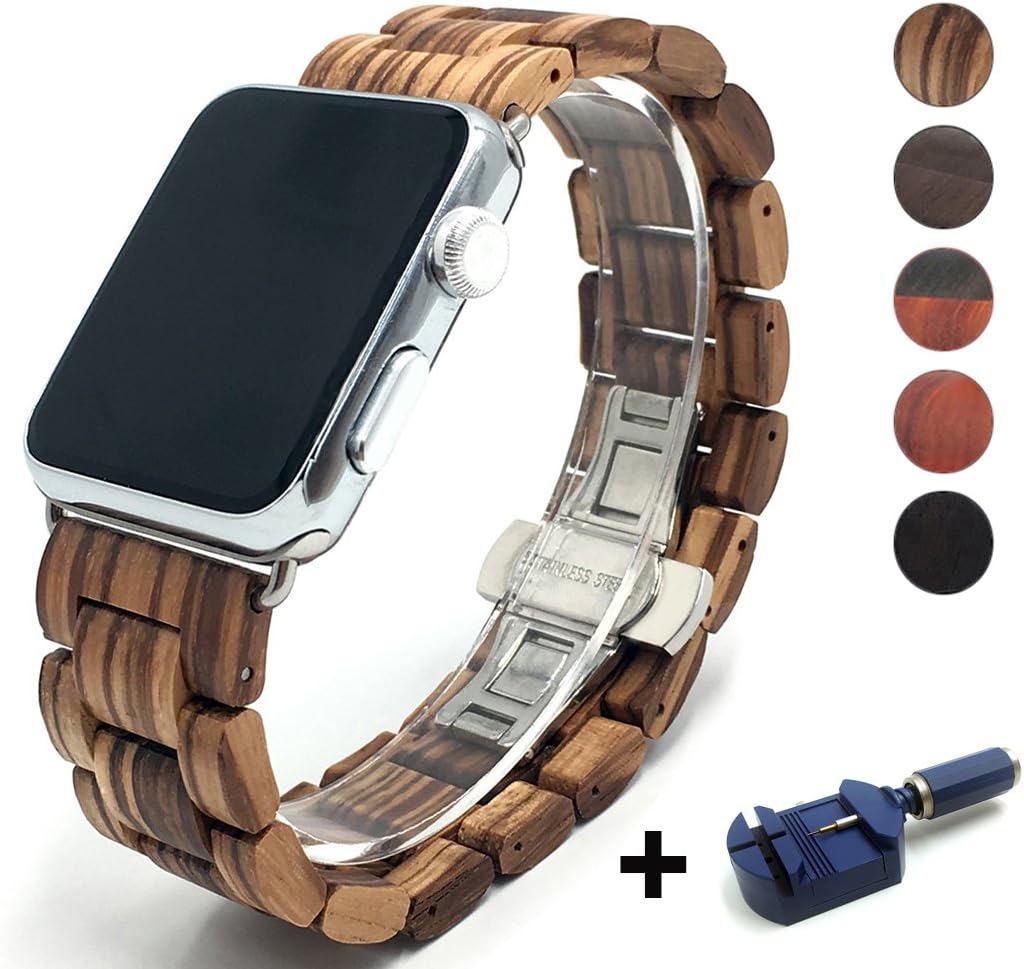 Amazon Com Seoaura Compatible For Apple Watch Band 38mm 40mm Natural Handmade Wooden Replacement Iwatch Series 6 5 4 3 2 1 Se Sports Strap Wristband Link Remover As A Gift Zebrawood 38mm 40mm