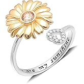 Sunflower Ring for Women by Ginger Lyne | Adjustable Wrap Champagne Cubic Zirconia Sterling Silver Statement Ring for Her | Engraved You Are My Sunshine Love Promise Fashion Jewelry