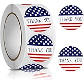 BENOSPACE 500Pcs Thank You Stickers Self-Adhesive American Flag Waterproof Stickers Roll USA Flag 4th of July Red White Blue Patriotic Labels Independence Day Gift Package Bag Envelope Scrapbook Decor