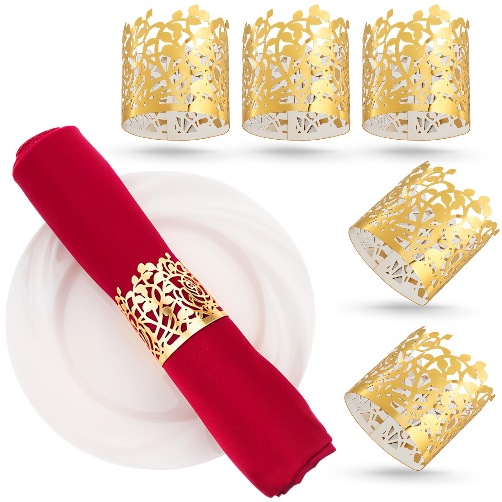 Photo 1 of 100 PCS Gold Paper Napkin Rings - Simple Holiday Napkin Rings, Elegant Ornament Table Setting Decoration for Wedding, Christmas, Thanksgiving, Holiday, Party