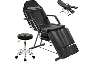 KIIUMI Tattoo Chair Bed with Split Legs, Extended Head & Legs Esthetician Bed Lash Facial for Client with Rolling Stool, Massage Table Professional for Beauty Spa Salon with 2-Tray -Black