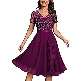 MISSMAY Women's Elegant Style Sequin Lace A-Line Cocktail Party Dress