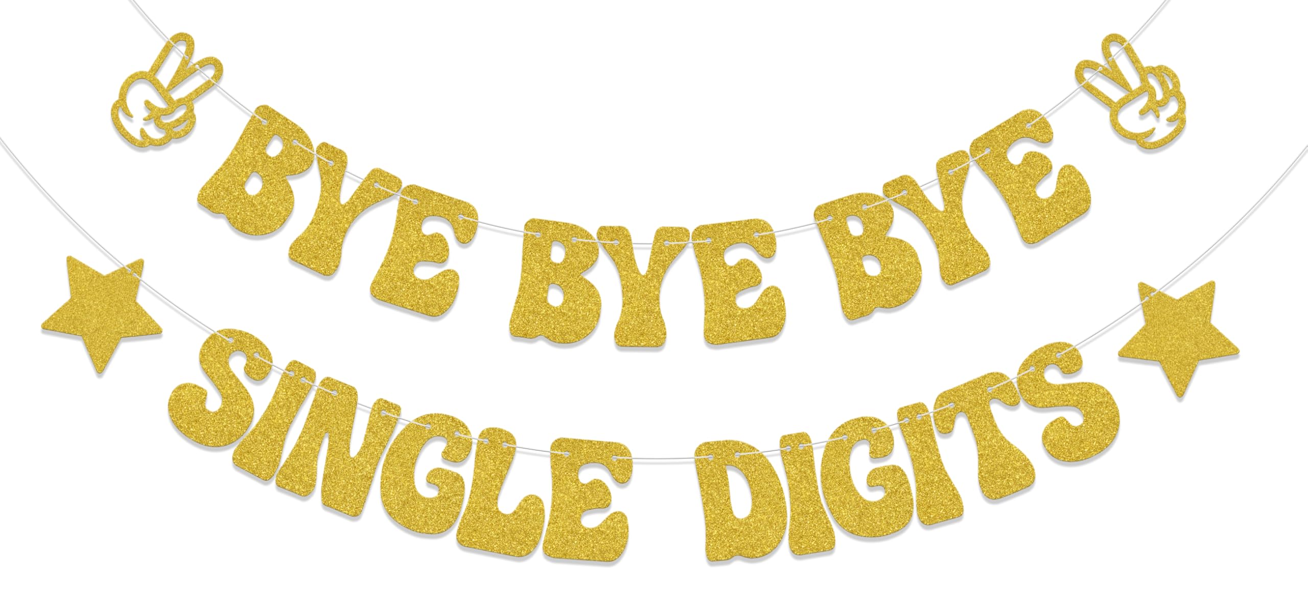 Bye Bye Bye Single Digits Banner,Happy 10th Birthday Party Decoration,Goodbye Single Digits Gold Double-Sided