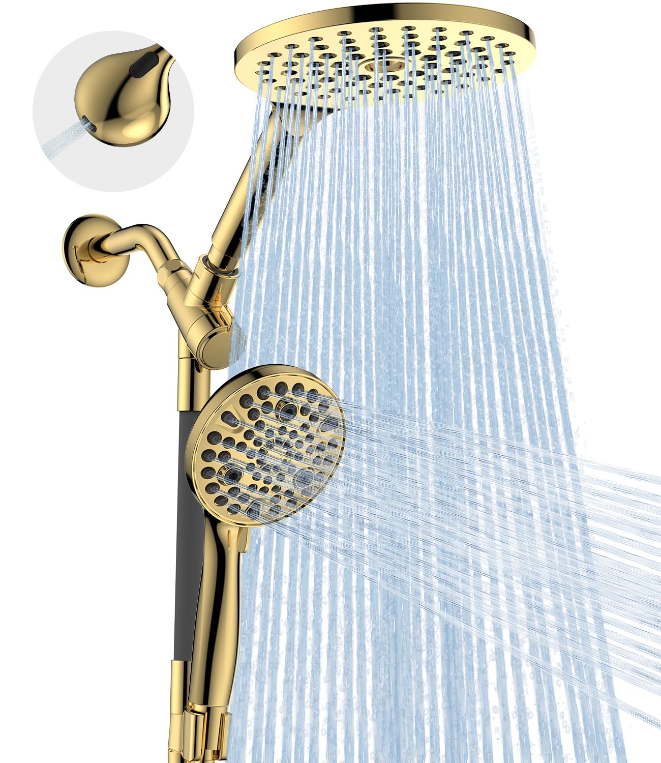 Photo 1 of Dual Handheld Shower Head Combo, 2-in-1 Rain Shower Heads System 8 Inch Rainfall Shower Head and 10 Modes High Pressure Hand Held Showerhead with Built-in Power Wash