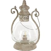Deco 79 Metal Scroll Indoor Outdoor Candle Lantern Decorative Lantern Candle Holder with Arched Handle, Lantern 9" x 8" x 12", Bronze