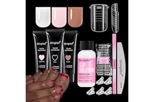 Poly Gel Nail Kit for Toes and Finger,GlimightyX Clear Pink Brown Poly Gel with Pre-etched Wider Natural Curve Polygel Dual Nail Forms Reusable,40ml Slip Solution Nail Clips Brush Nail File
