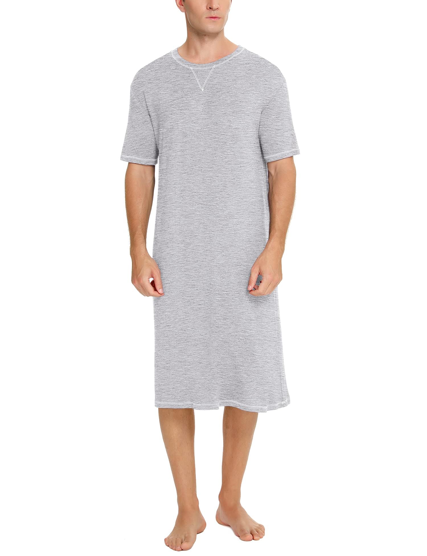 Photo 1 of SWOMOG Mens Night Shirt Short Sleeve Sleep Shirt Loose Sleepwear Soft Comfy Henley Nightgown XX-Large Grey