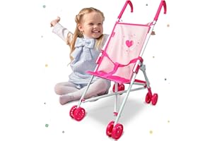 Anivia Baby Doll Collection Doll Stroller Heart Design Gifts for Toddlers and Girls Foldable Doll Stroller
