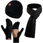 Hat Gloves Scarf Set for Women, Winter Knit Beanie Fleece-lined Touch Screen Gloves Long Scarve 3 in 1 Set Gift for Women
