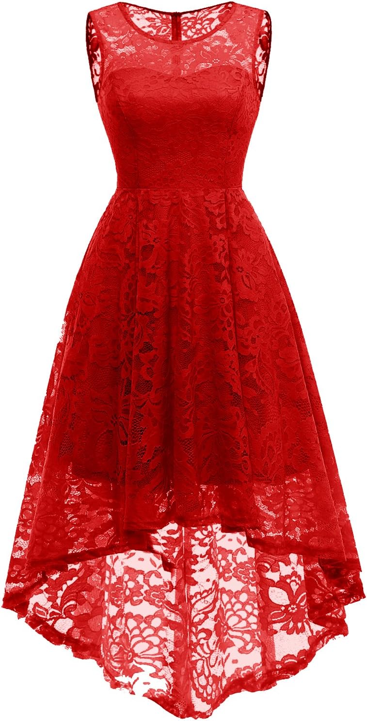 Women's Vintage Floral Lace Sleeveless Hi-Lo Cocktail Formal Swing Dress
