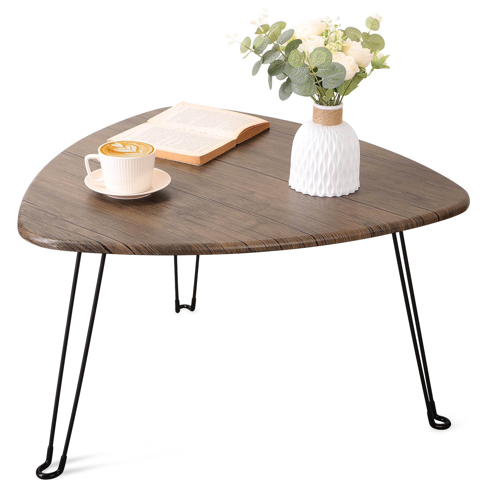 Photo 1 of ** NO HARDWARE**
Folding Coffee Table for Living Room Small Wooden Folding Tables with Steel Legs Light Brown Triangle Coffee Table Mid Century Modern Floor Desk Low Table for Small Spaces Home Office