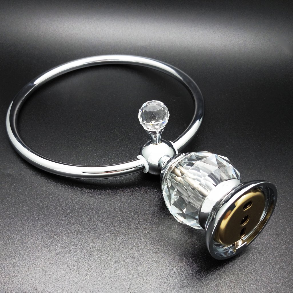 Polished Chrome Kabter Crystal Series Brass Bathroom Hand Towel Ring