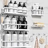 YASONIC Shower Caddy, 6 Pack Large Capacity shower organizer with Soap Holder and 12 Hooks, Rustproof Shelves for Inside Shower, No Drilling&Sleek Bathroom Organizers and Storage White
