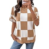 SHEWIN Womens Tops Crewneck Plaid Short Sleeve Sweater Vest Spring Outfits for Women 2026