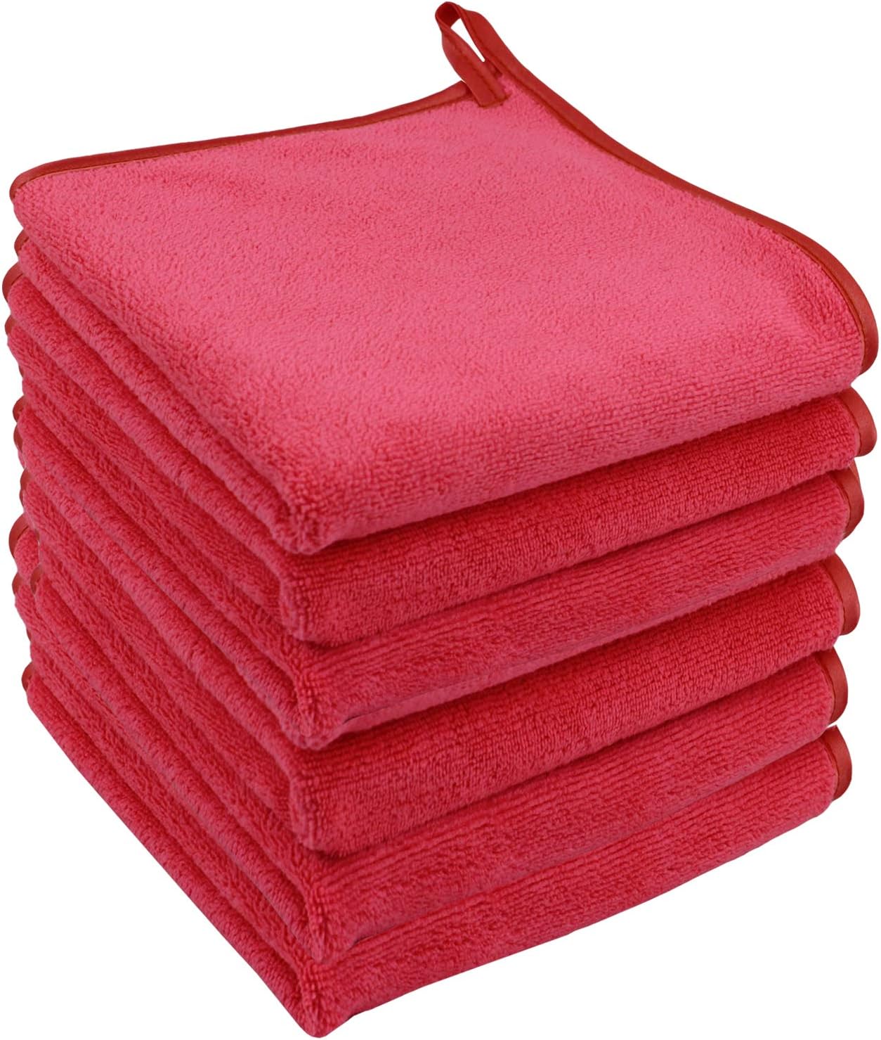 Microfibre Face Cleaning Cloths Makeup Remover Cloths Washcloths Face Drying Towels Face Wash, Exfoliating Hand, Gym,Spa &Travel 30CM X 30CM 6 Pack Pink
