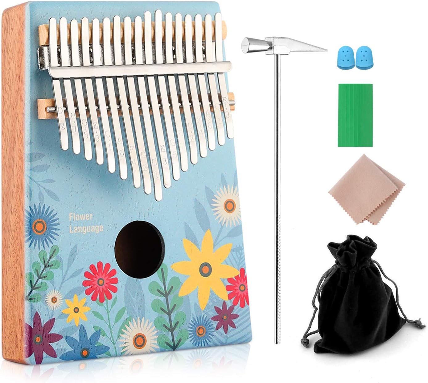 Kalimba 17 key Thumb Piano Finger Piano with Cloth Tuning Kit Hammer, Study Instruction Song Book, Hot Gift for Christmas Birthday Gifts for Kids, Children, Girlfriend (Full Bloom)