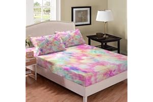 Erosebridal Kids Tie Dye Pink Fitted Sheet Batik Bedding Set for Children Boys Girl Women Watercolor Psychedelic Fitted Bed Sheet Ultra Soft Twin Size 1 Fitted Sheet with 1 Pillow Case(No Top Sheet)