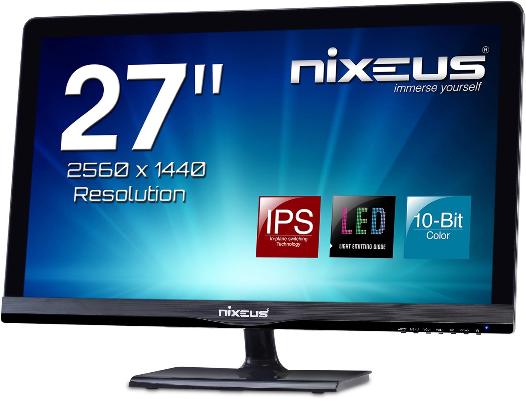 Nixeus NX-VUE27P 27 Inch AH-IPS 2560x1440 60Hz Ultra High Resolution 10-Bit Glossy LED Backlight LED Display Monitor, with Base Stand