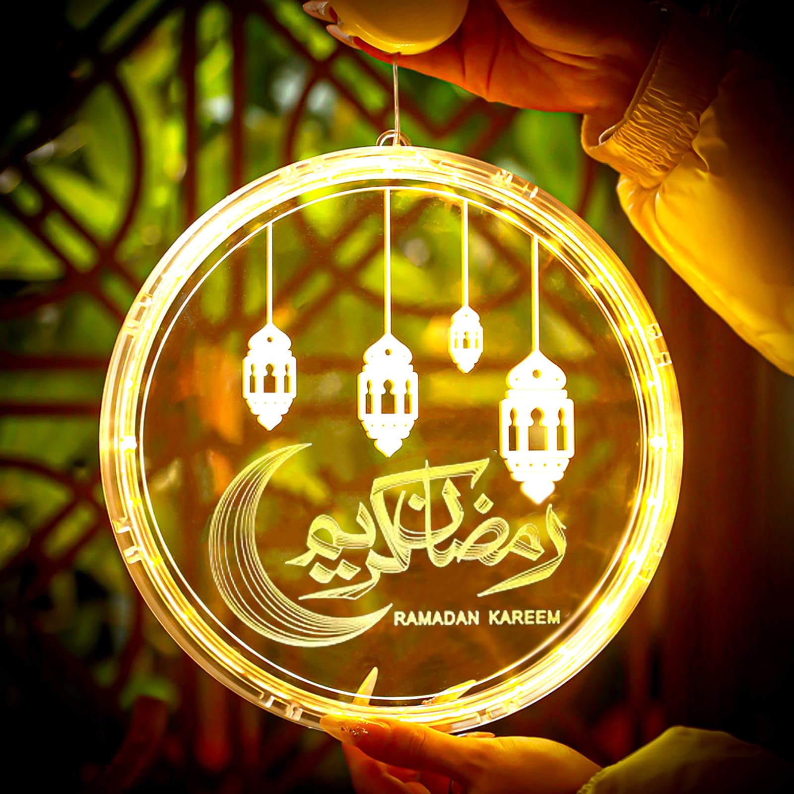 Ramadan Decoration Lights,1Pcs 6.3In Eid Mubarak Moon Star Castle Ramadan Kareem LED Hanging Fairy Light Decor For Islamic Muslim Outdoor Indoor Home Bedroom Window Wall Door Tree Party Favor Supplies