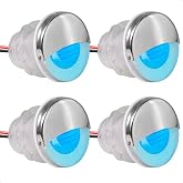 Five Oceans 4-Pack LED Boat Courtesy Lights, 1-5/16-Inch Round, 316 Stainless Steel Half Cover, IP68 Waterproof, Blue, 12V, Thru-Hull Mount for Livewell &amp; Underwater Light on Boats - FO4597-M4