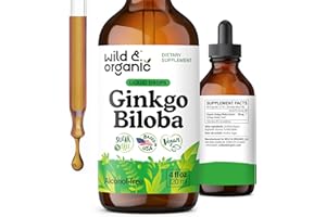 Wild & Organic Ginkgo Biloba Extract Drops - Brain & Focus Support - Liquid Ginkgo Biloba Supplements - Vegan, Sugar & Alcohol-Free Herbal Tincture - 4 fl oz