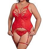 Donnalla Plus Size Lingerie for Curvy Women Sexy Lace Corset and Panty Outfits Garter Lingerie Sets L-4XL
