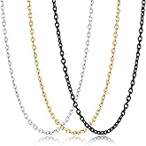 Garysiom 3 Pcs Stainless Steel Chain Necklaces for Men & Women, Silver Gold Black Cable Link Rolo Necklace Mens Fashion Jewelry Gifts, 3.5 MM 16-32 Inch