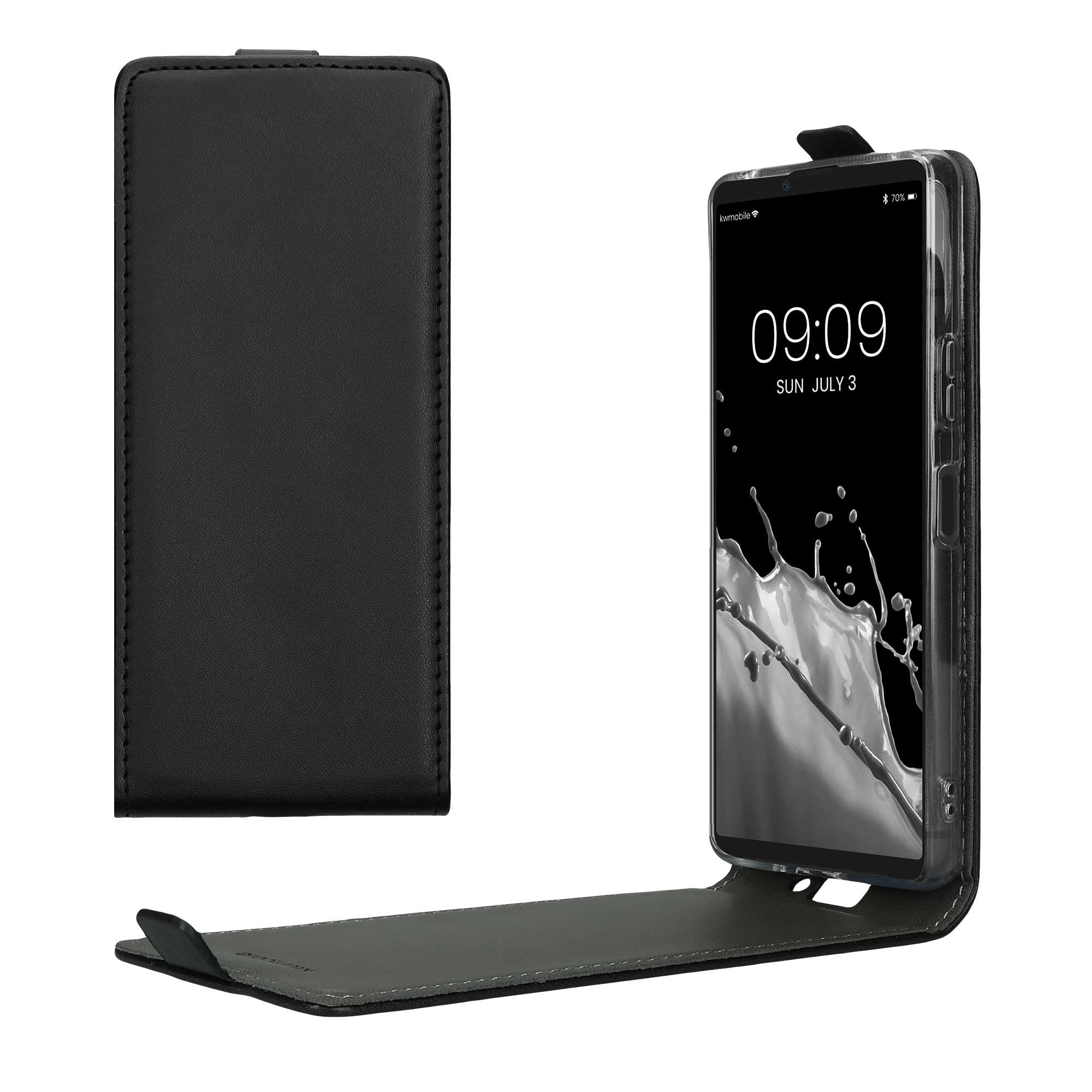 kwmobile Vertical Flip Case Compatible with Sony Xperia 10 VI - Case PU Leather Protective Flip Cover with Magnet - Black