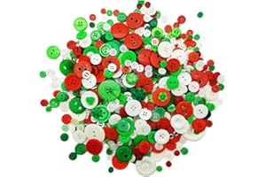 Alfykym 600-700Pcs Mixed Red White Green Buttons for Crafts Bulk Assorted Size Red-Green-White Craft Button for Crafting Christmas DIY Decoration