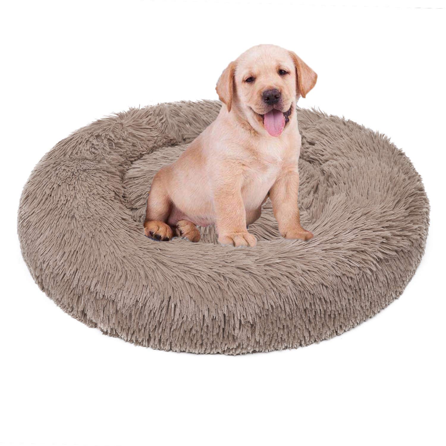 Calming Fluffy Plush Cat & Dog Donut Bed - Round Marshmallow Pet Nest Sofa Bed - Washable Cushion Mat for Small & Medium Dogs & Puppies & Bunnies