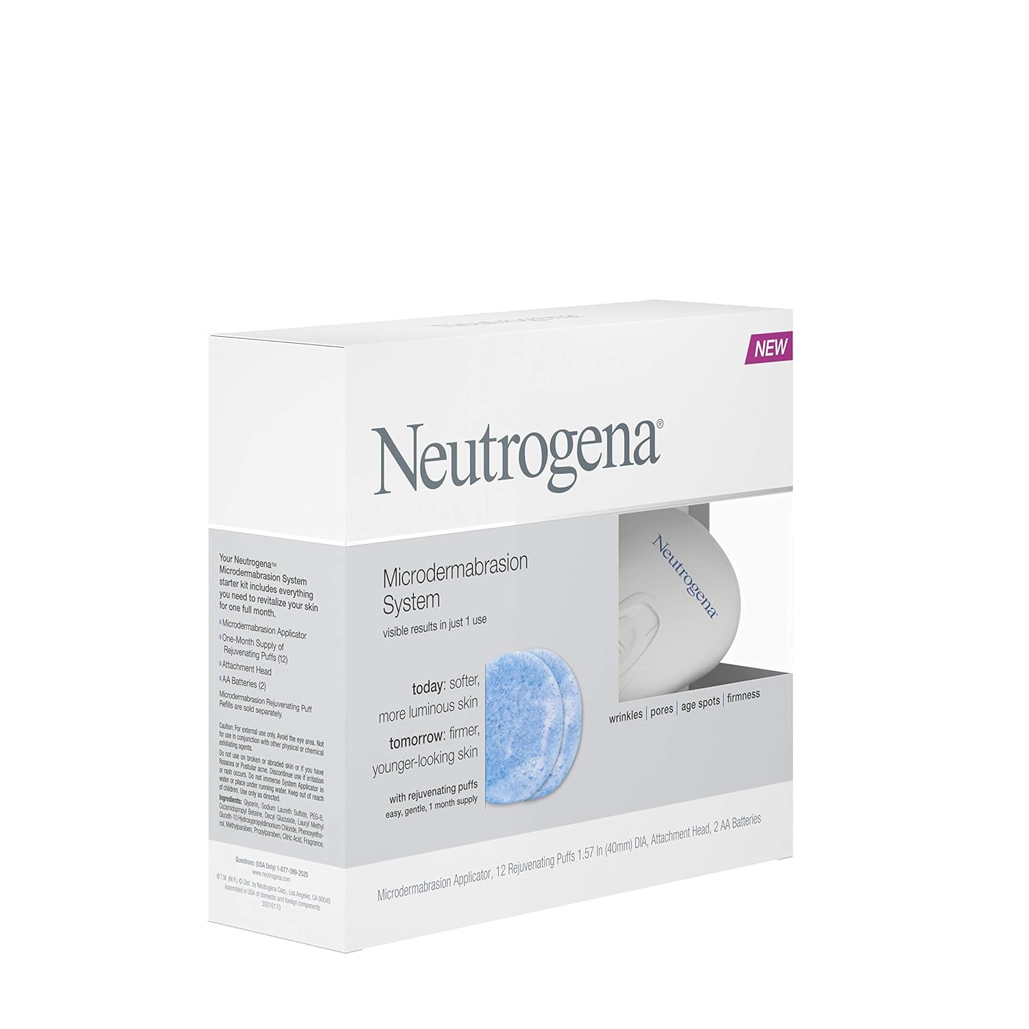 Neutrogena Microdermabrasion Starter Kit – At home microdermabrasion machine - Skin Exfoliator with Glycerin - Skin Firming, Pore Minimizer, Age Spot Remover- 1 month supply, 1 ct: Beauty