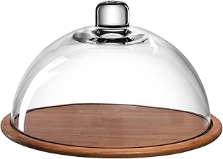 Leonardo Cucina Holz-Käseplatte und Glas-Glocke, Käse-Brett aus Holz inklusive Glas-Haube, 2er Set, Ø 280 mm, 018519