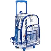 K-Cliffs Rolling Clear Backpack Heavy Duty Bookbag Quality See Through Workbag Travel Daypack Transparent School Book Bags w/Wheels