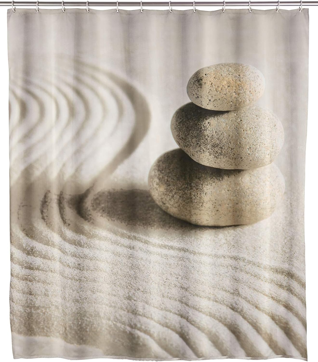 WENKO "Sand and Stone Shower Curtain, Multi-Colour, 180 x 200 cm, W 70.9" x L 78.7" (1 Panels)