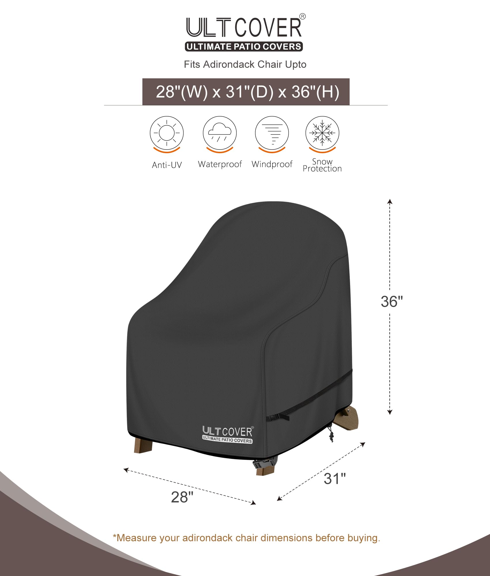 Condition photo showing As Is for ultcover waterproof patio adirondack chair cover for outdoor chair size upto 28w x 31d x 36h inch, black black 28x31x36 inch