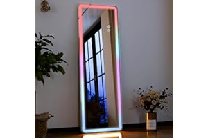 GLSLAND 60"x16" Rounded LED Full Length Mirror RGB Full Length Mirror Body Mirror with Lights Aluminum Frame LED Mirror with 7 Color Dimmable Lighting for Bedroom Living Room Bathroom,White