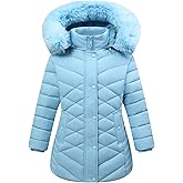 MAJSEBI Girls Winter Long Down Coat with Fur Hood,Warm Quilted Jacket for Kids Cold Weather Outdoor Protection