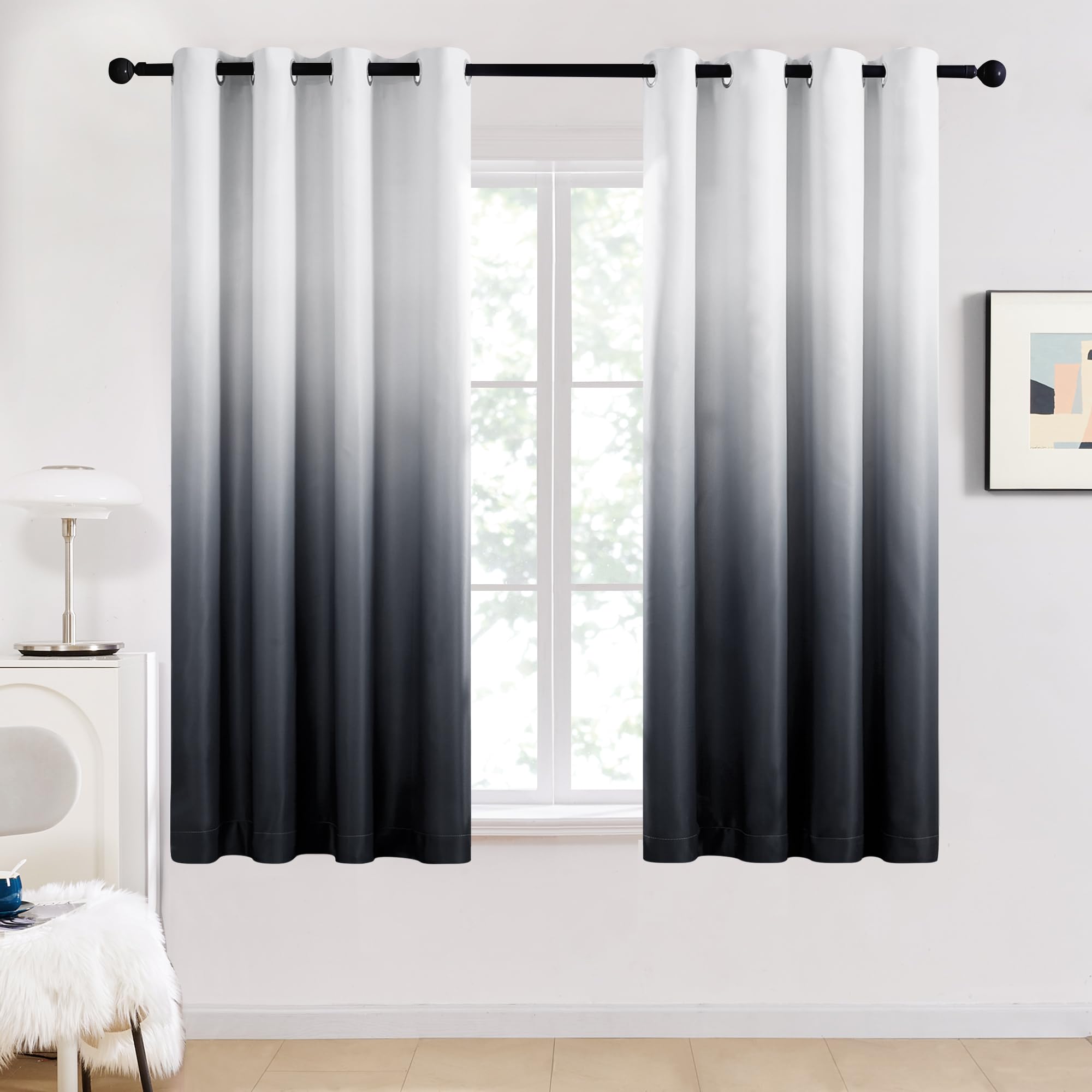 Deconovo Blackout Curtains for Living Room Thermal Insulated Eyelet Curtains for Kitchen 46 x 54 Inch Black and White 2 Panels — image 1