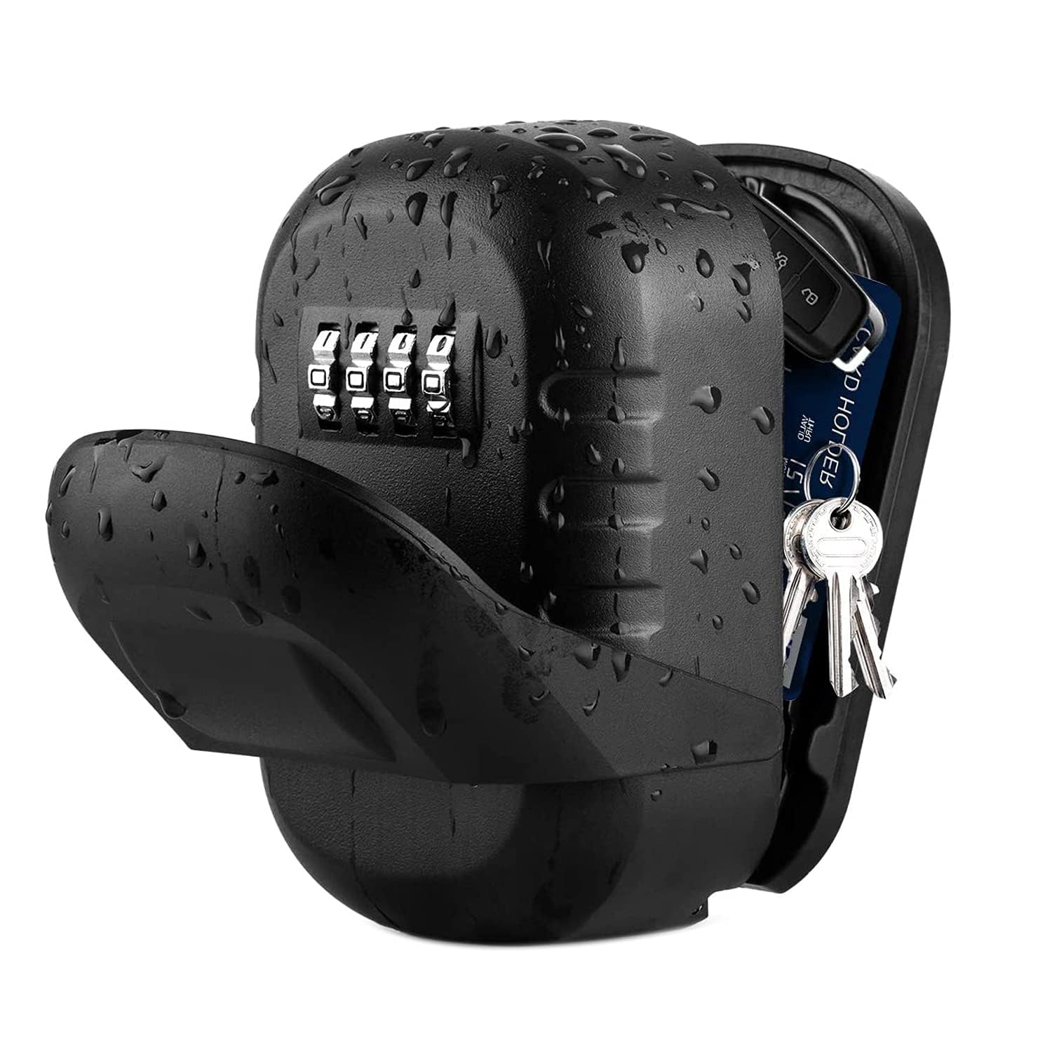 Key Safe Lock Box for Outside, House Key Storage Box with 4 Digit Resettable Combination Code Secure Wall Mounted Box Hide Keys with Mounting Kit & Waterproof Cover (Black)