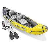 Intex 68307EP Explorer K2 Inflatable Kayak Set: Includes Deluxe 86in Aluminum Oars and High-Output Pump &ndash; SuperStrong PVC &ndash; Adjustable Seats with Backrest &ndash; 400lb Weight Capacity