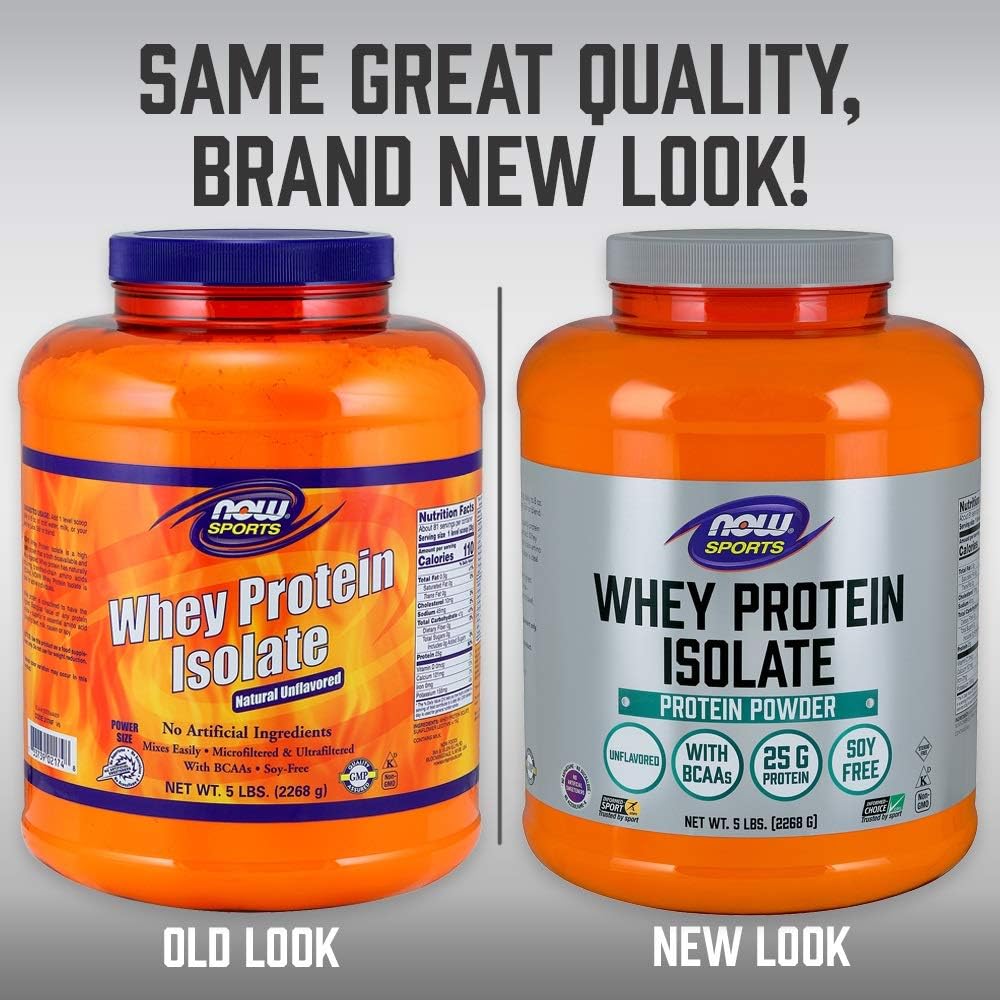 NOW Sports Nutrition, Whey Protein Isolate, 25 G With BCAAs, Unflavored Powder, 5-Pound: Health & Personal Care