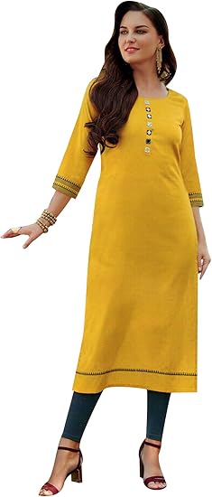 Amazon Ladyline プレーンレーヨン トラディショナルミラー刺繍ワーククルティス レディース チュニックトップ インディアンドレス Us サイズ S 38 カラー イエロー ワンピース チュニック 通販